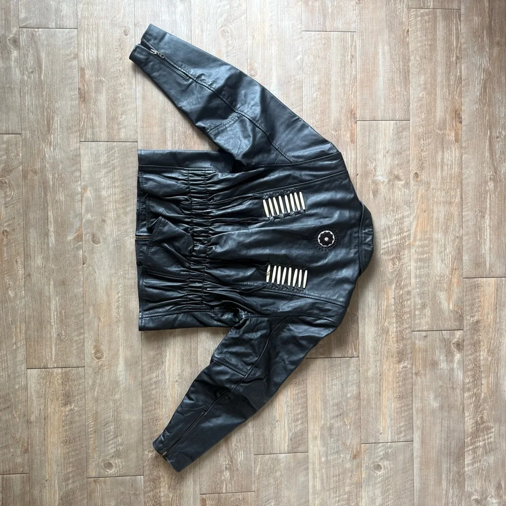 Z1R Black Leather Biker Jacket | Fringe Detail | Size 18